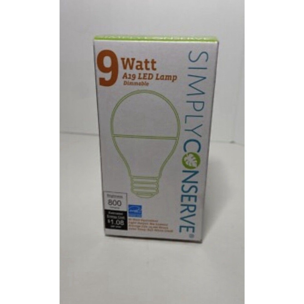 Simply Conserve 9 Watt A19 LED Dimmable Light Bulb 800 Lumens, Warm White - NEW